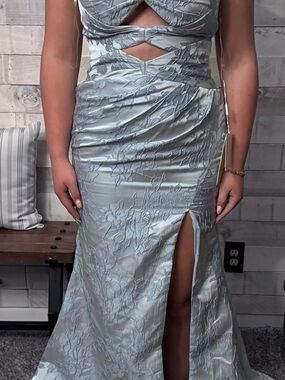 NWT Lace Light Blue Prom Gown with Front Cutouts and Slit